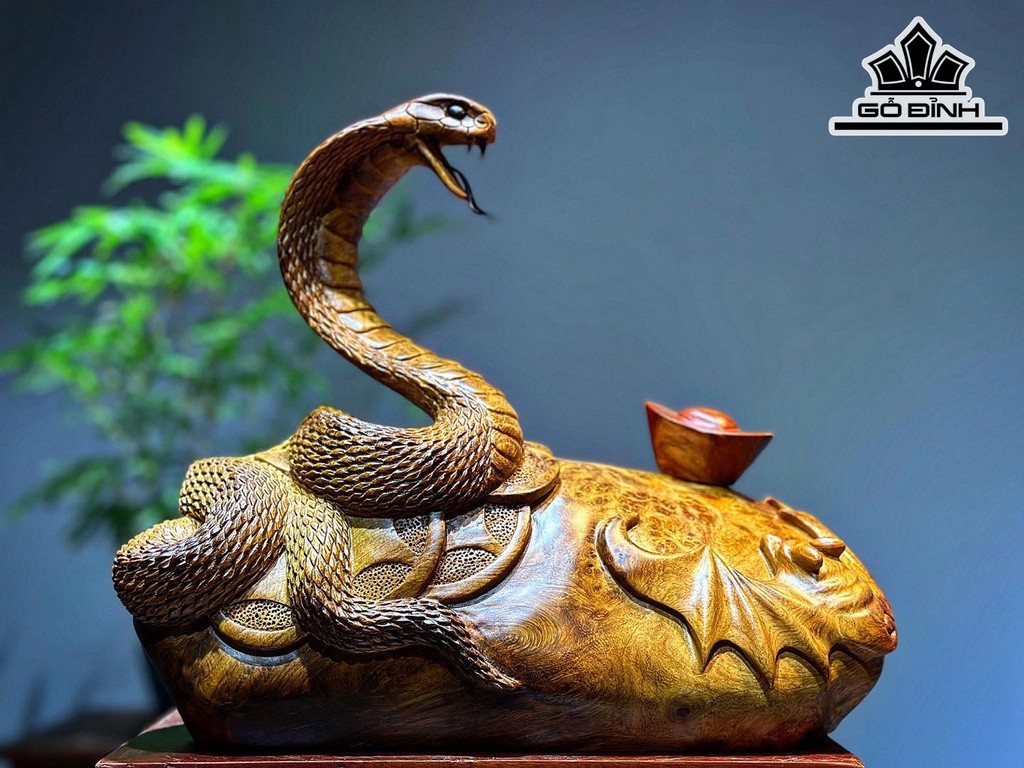 Tượng Rắn Phong Thủy Gỗ Nu Hương Cao 28 Ngang 33 Sâu 13 (cm)