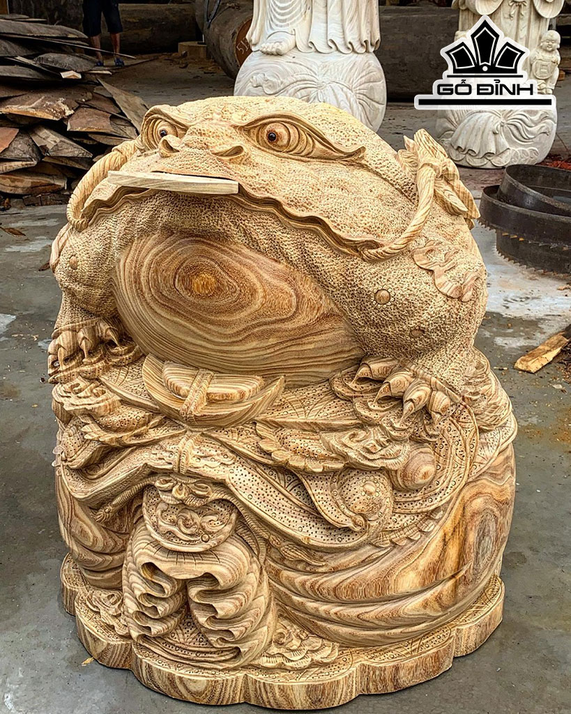 Tượng Thiềm Thừ Gỗ Cẩm Vàng Cao 75 Đường Kính 65 (cm)