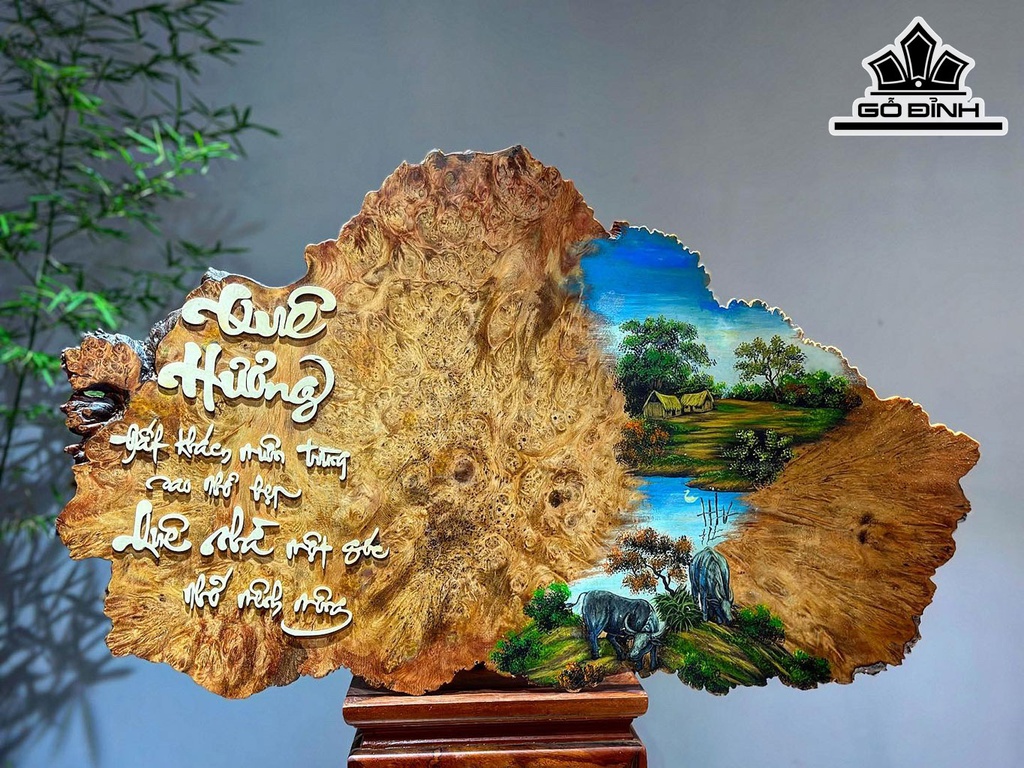 Tranh Quê Hương Gỗ Nu Huyết Long Ngang 92x55 Dày 1,2 (cm)