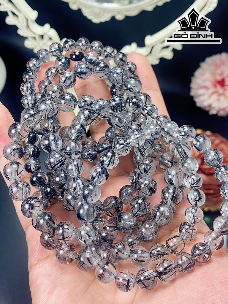 Vòng Tay Đá Thạch Anh Tóc Đen Đường Kính Hạt 6-12,5 (mm)