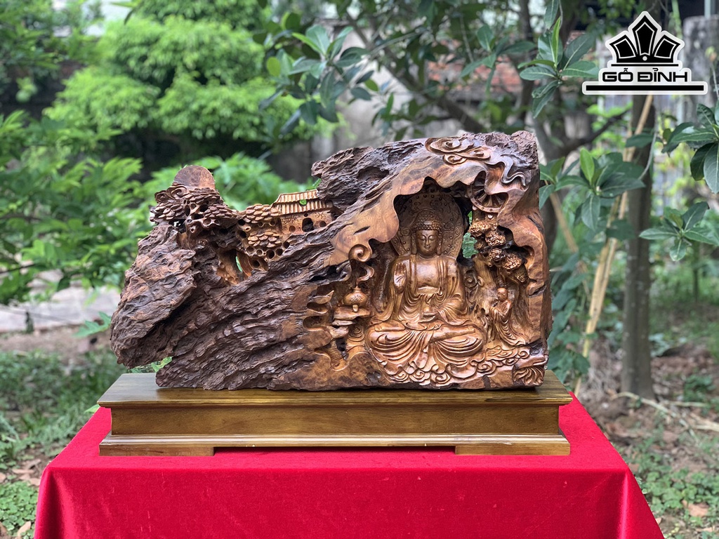 Tượng Phật Bà Quan Âm Gỗ Nu Xá Xị Cao 79 Ngang 43 Sâu 17 (cm)