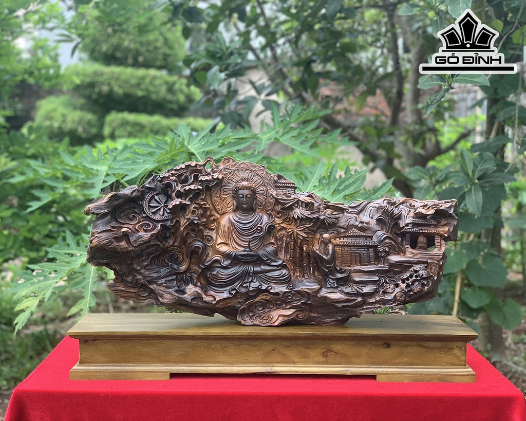 Tượng Phật Tổ Gỗ Bách Xanh Cao 31 Ngang 75 Sâu 22 (cm)