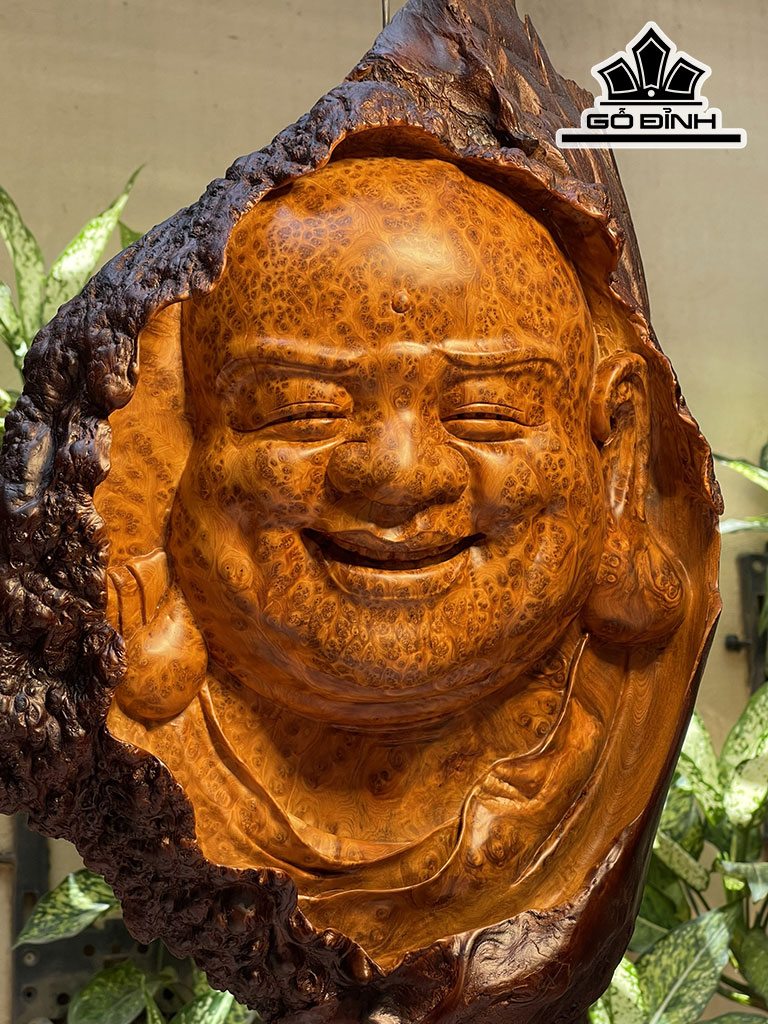 Diện Phật Di Lặc Gỗ Nu Hương Cao 48 Ngang 32 Sâu 10 (cm)