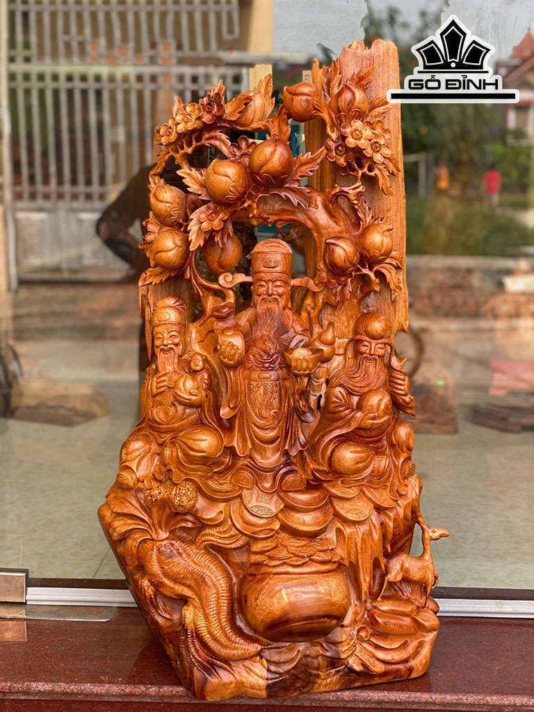 Tượng Phúc Lộc Thọ (Tam Đa) Gỗ Hương Cao 95 Ngang 55 Sâu 25 (cm)