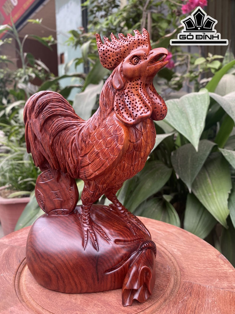 Tượng Gà Trống Gỗ Hương Cao 22 Ngang 13 Sâu 10 (cm)