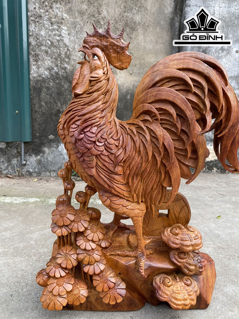Tượng Gà Trống Gỗ Hương Cao 61 Ngang 46 Sâu 20 (cm)