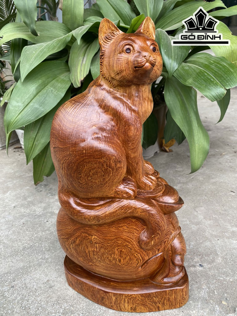 Tượng Mèo Gỗ Hương Cao 46 Ngang 25 Sâu 18 (cm)