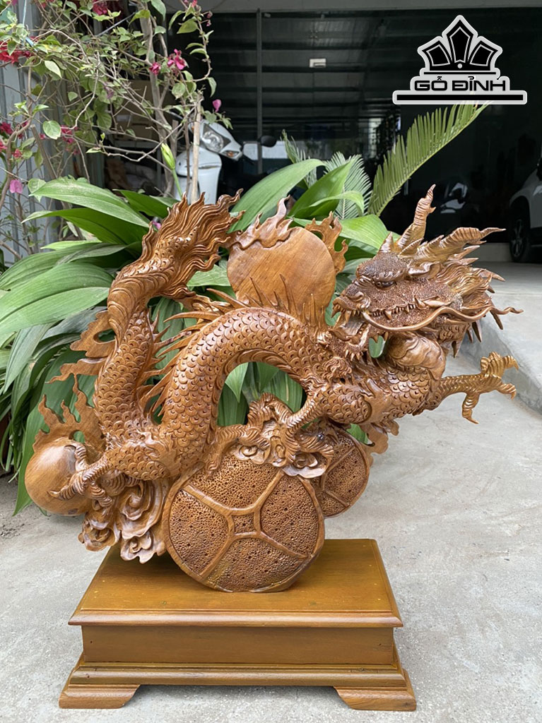 Tượng Nhất Long Gỗ Bách Xanh Cao 40 Ngang 50 Sâu 16 (cm)