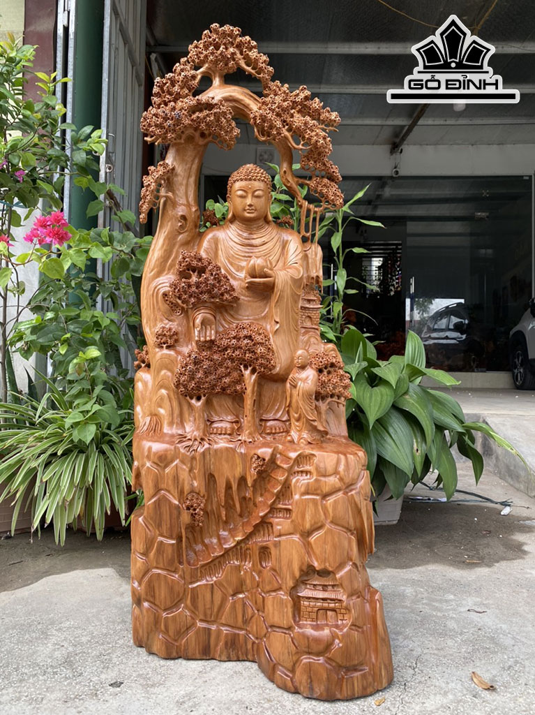 Tượng Nhất Tâm Bái Phật Gỗ Ngọc Am Cao 106 Ngang 40 Sâu 26 (cm)