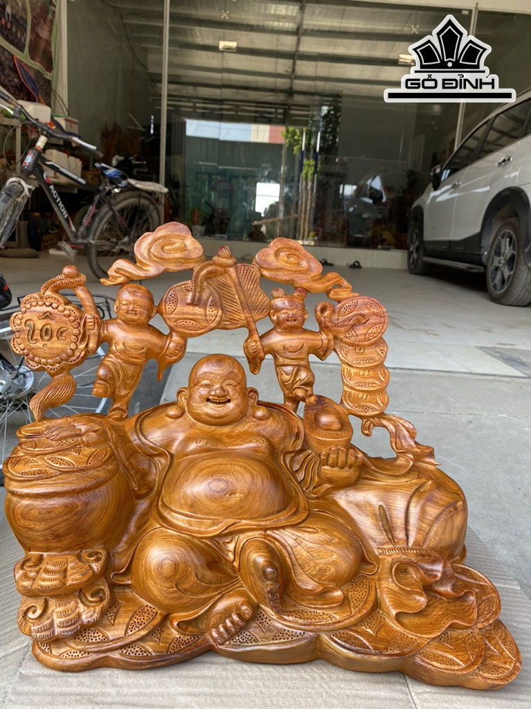 Tượng Phật Di Lặc Gỗ Hương Cao 33 Ngang 43 Sâu 23 (cm)