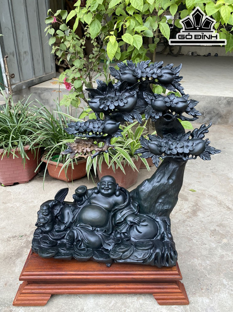 Tượng Phật Di Lặc Gỗ Mun Sừng Cao 54 Ngang 52 Sâu 24 (cm)