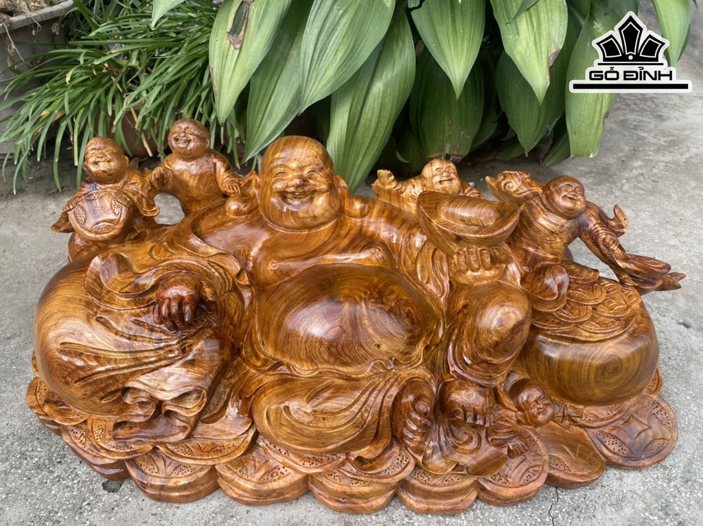 Tượng Phật Di Lặc Ngũ Phúc Gỗ Hương Cao 26 Ngang 68 Sâu 31 (cm)