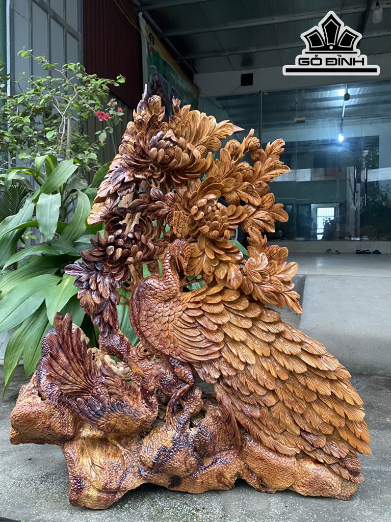 Tượng Phu Thê Viên Mãn Gỗ Hương Cao 75 Ngang 63 Sâu 20 (cm)