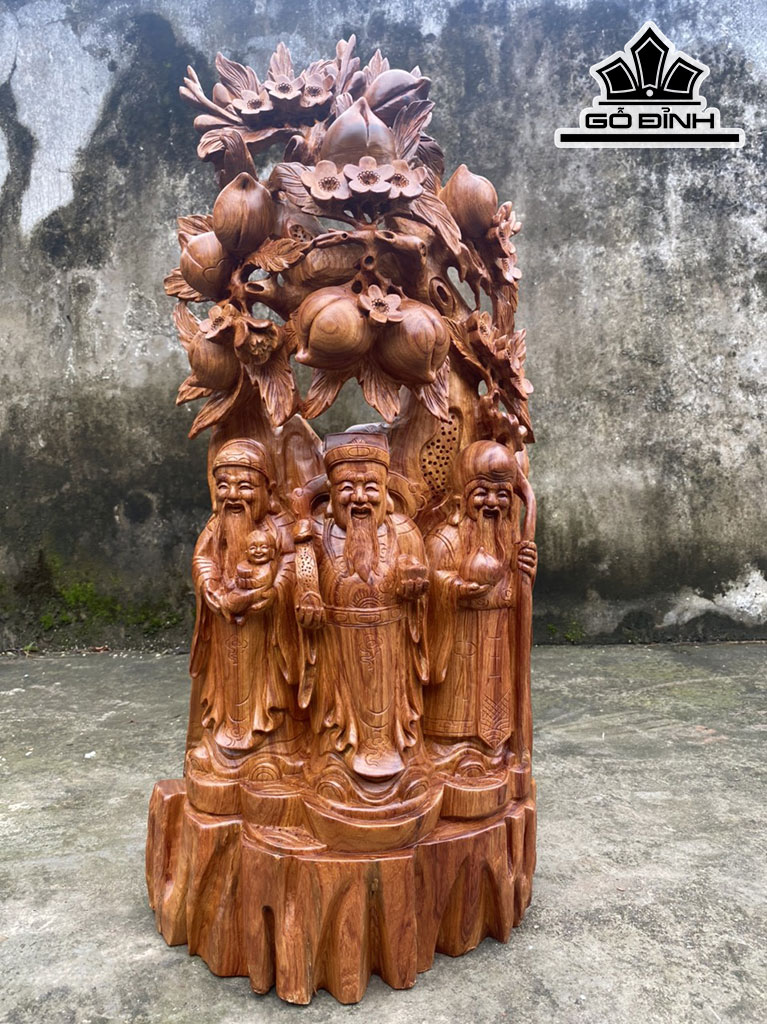 Tượng Phúc Lộc Thọ (Tam Đa) Gỗ Hương Cao 76 Ngang 37 Sâu 21 (cm)