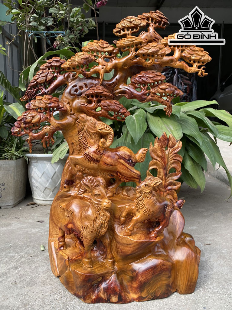 Tượng Tam Dương Khai Thái Gỗ Hương Cao 68 Ngang 50 Sâu 21 (cm)