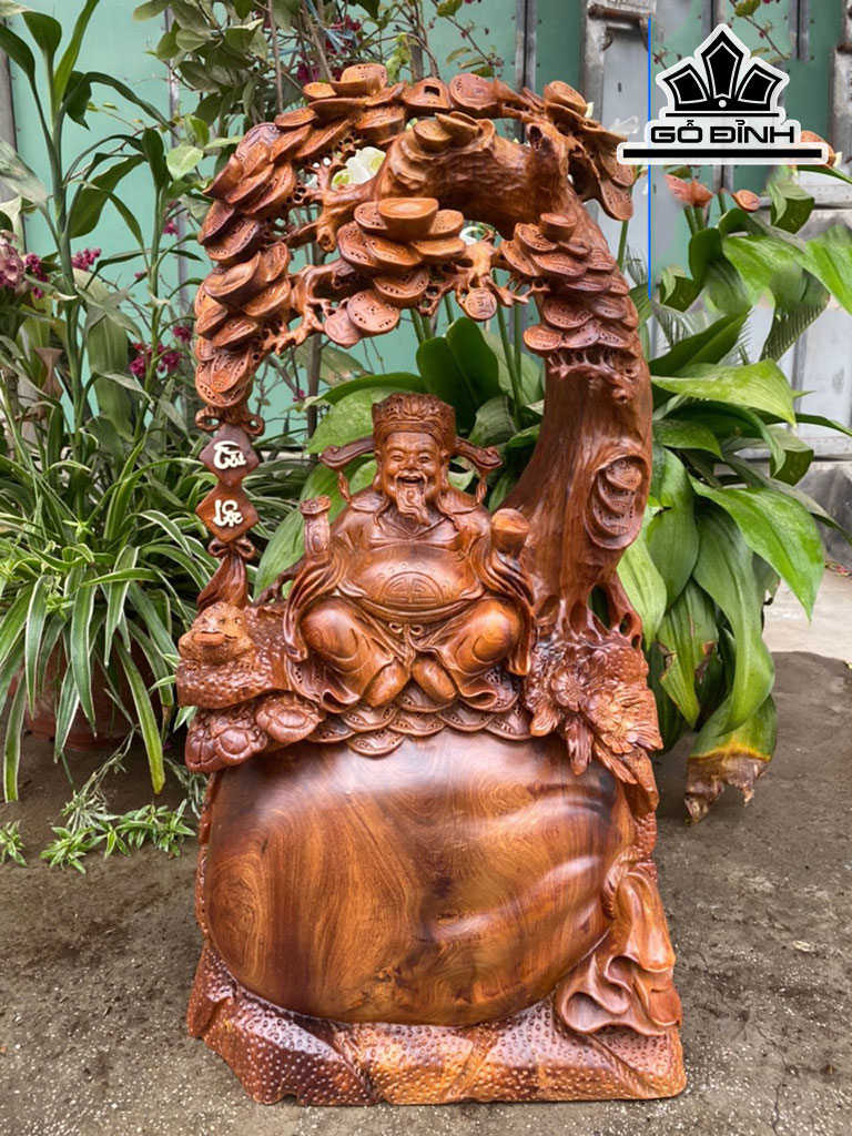 Tượng Thần Tài Gỗ Hương Cao 73 Ngang 36 Sâu 16 (cm)