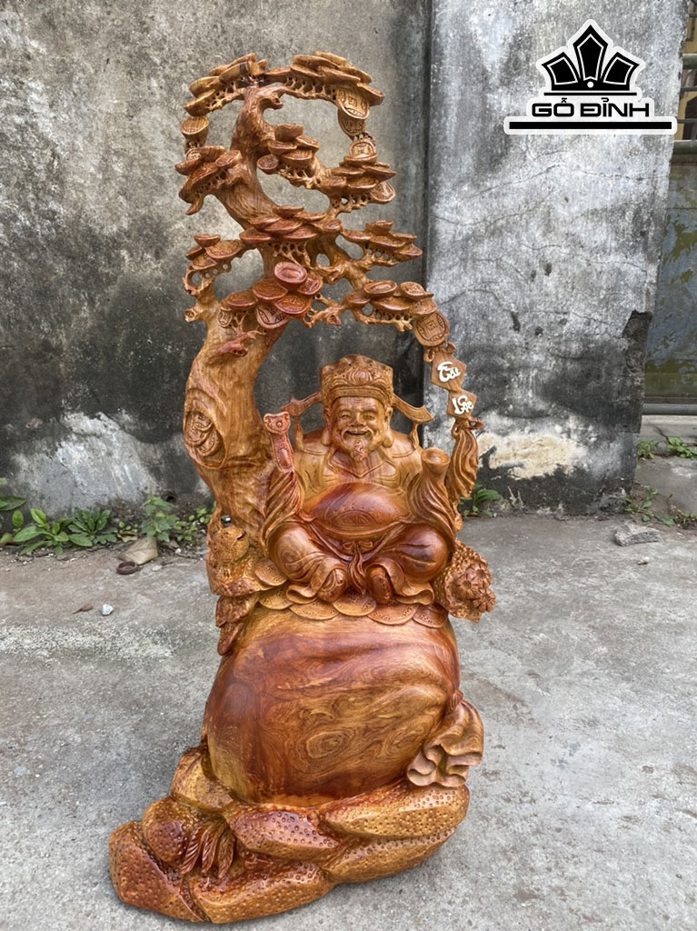 Tượng Thần Tài Gỗ Hương Cao 79 Ngang 38 Sâu 30 (cm)