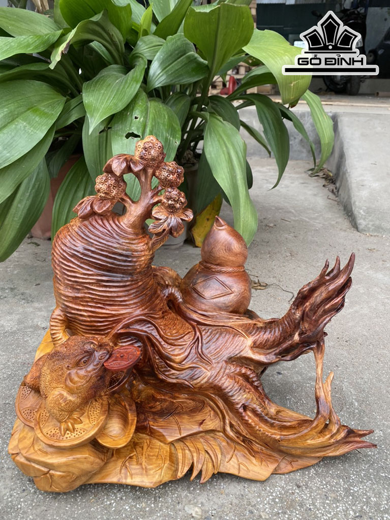 Tượng Thiềm Thừ Gỗ Hương Cao 33 Ngang 39 Sâu 28 (cm)