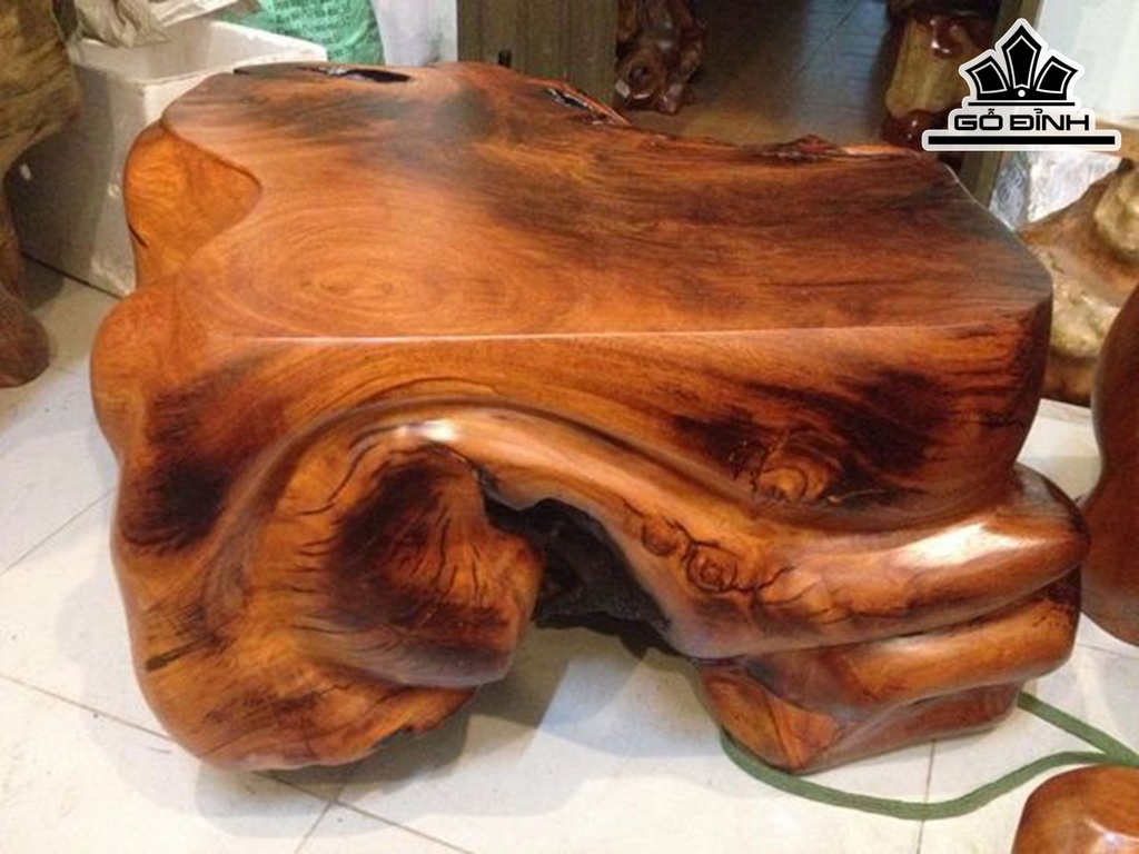 Đôn Gỗ, Đôn Gốc Cây Gỗ Gõ Đỏ (Cà te) Cao 38 Ngang 80 Sâu 64 Mặt 65-57 (cm) DC213