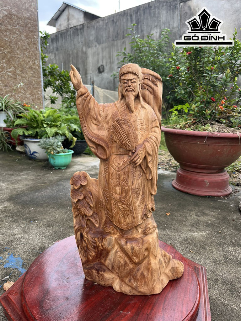 Tượng Gia Cát Lượng Gỗ Ngọc Am Cao 52 Ngang 25 Sâu 15 (cm)