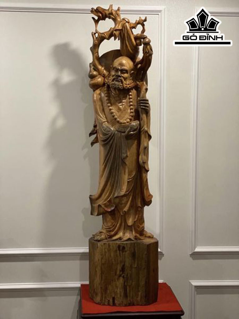 Tượng Đạt Ma Sư Tổ Gỗ Thủy Tùng Cao 148 Ngang 40 Sâu 35 (cm)