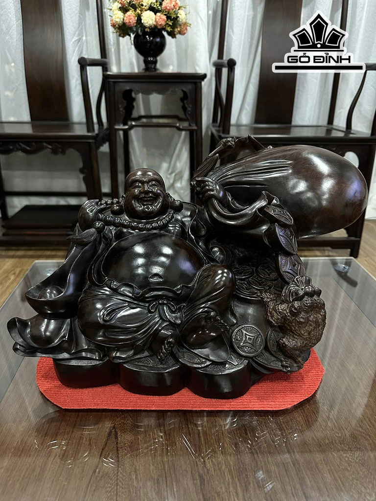 Tượng Phật Di Lặc Gỗ Trắc Ngang 46 Sâu 25 Cao 28 (cm)