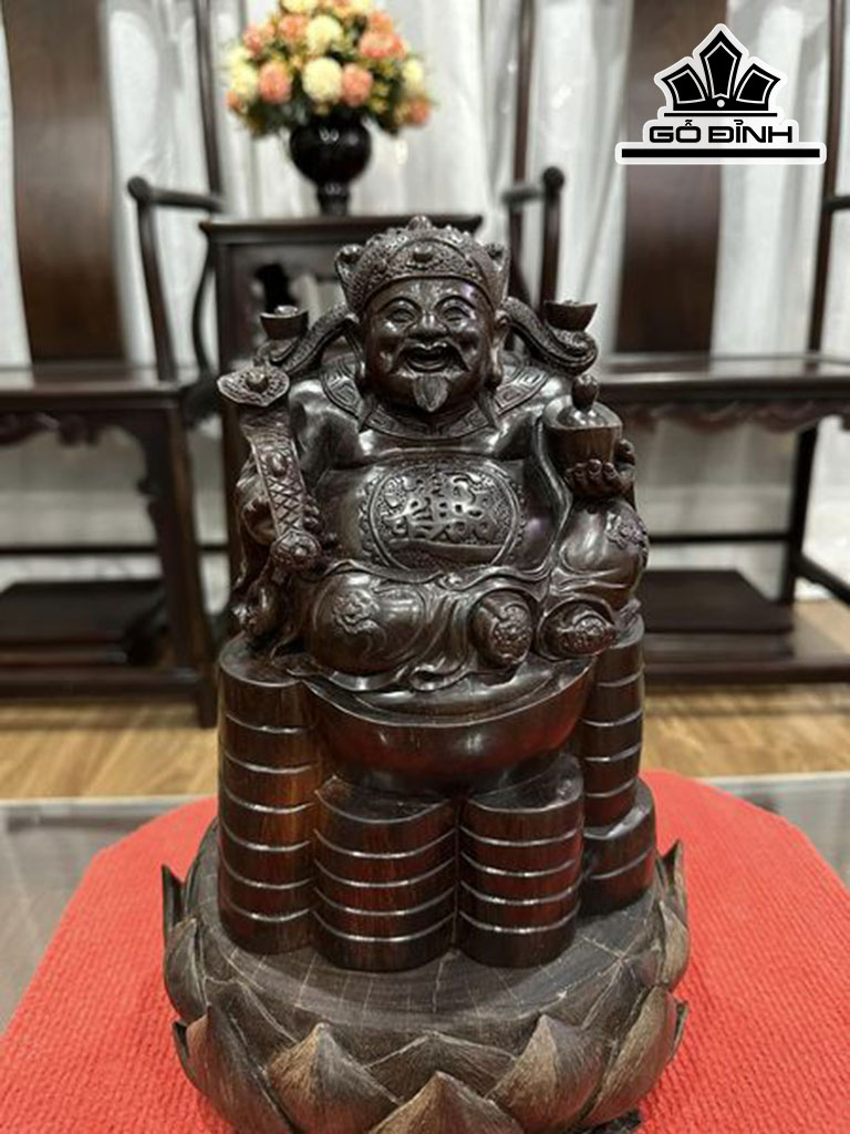 Tượng Thần Tài Gỗ Trắc Ngang 15 Sâu 12 Cao 23 (cm)