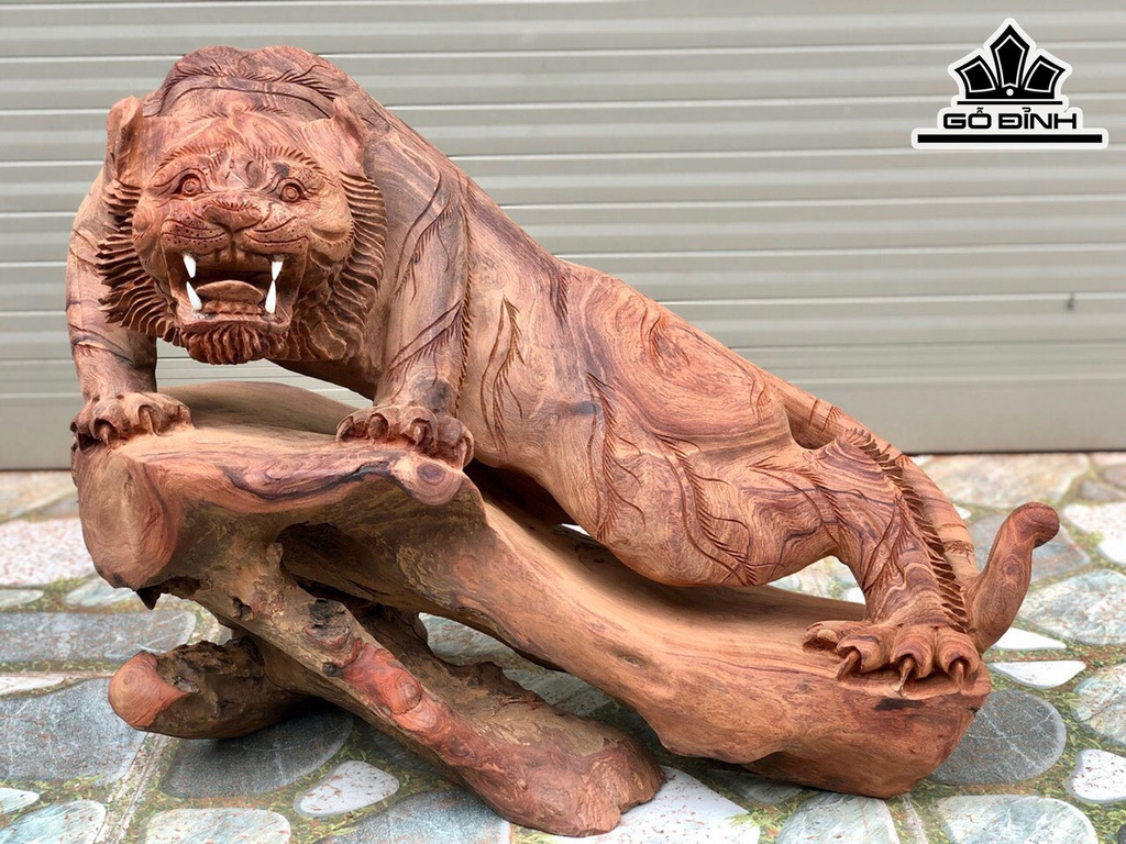 Tượng Hổ Phong Thủy Gỗ Hương Cao 57 Ngang 75 Sâu 41 (cm)