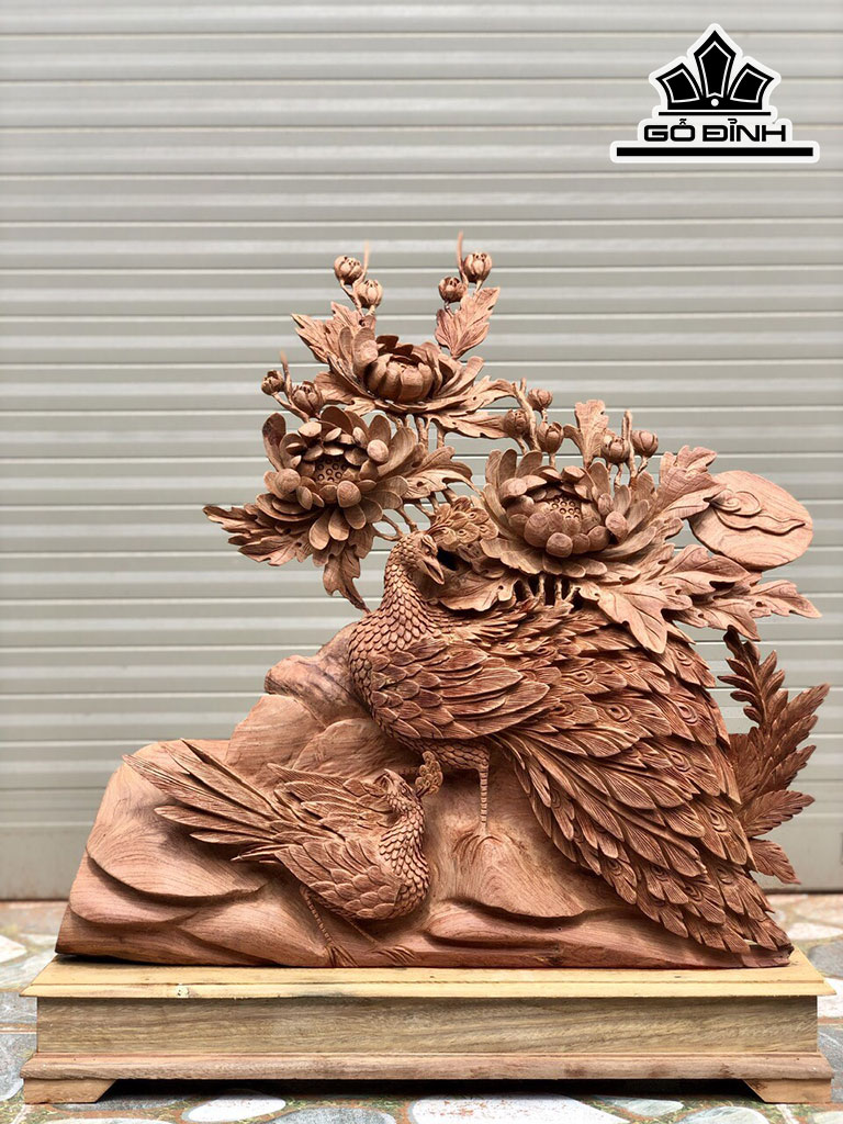 Tượng Phu Thê Viên Mãn Gỗ Hương Cao 73 Ngang 65 Sâu 15 (cm)