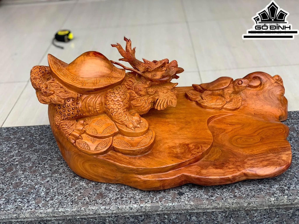 Khay Trà Long Quy Gỗ Hương Cao 28 Ngang 65 Sâu 38 (cm)