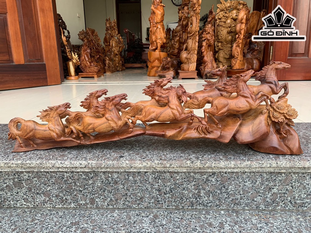 Tượng Bát Mã Gỗ Hương Cao 26 Ngang 88 Sâu 16 (cm)