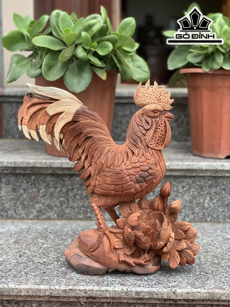 Tượng Gà Trống Gỗ Hương Cao 36 Ngang 38 Sâu 14 (cm)