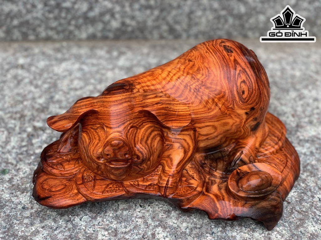 Tượng Heo Gỗ Trắc Cao 13 Ngang 29 Sâu 22 (cm)