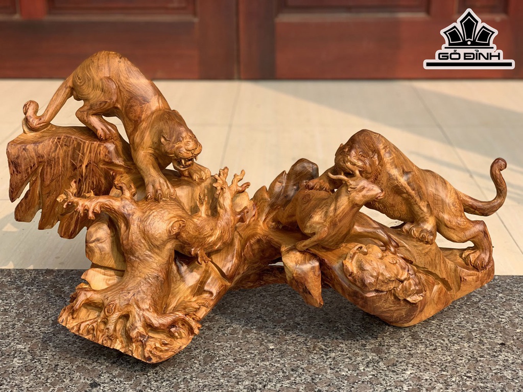 Tượng Hổ Báo Săn Mồi Gỗ Hương Cao 40 Ngang 80 Sâu 28 (cm)