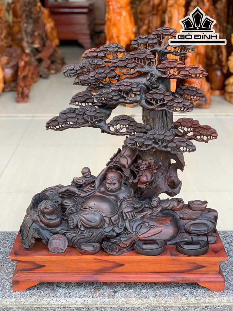 Tượng Phật Di Lặc Gỗ Trắc Cao 71 Ngang 60 Sâu 25 (cm)