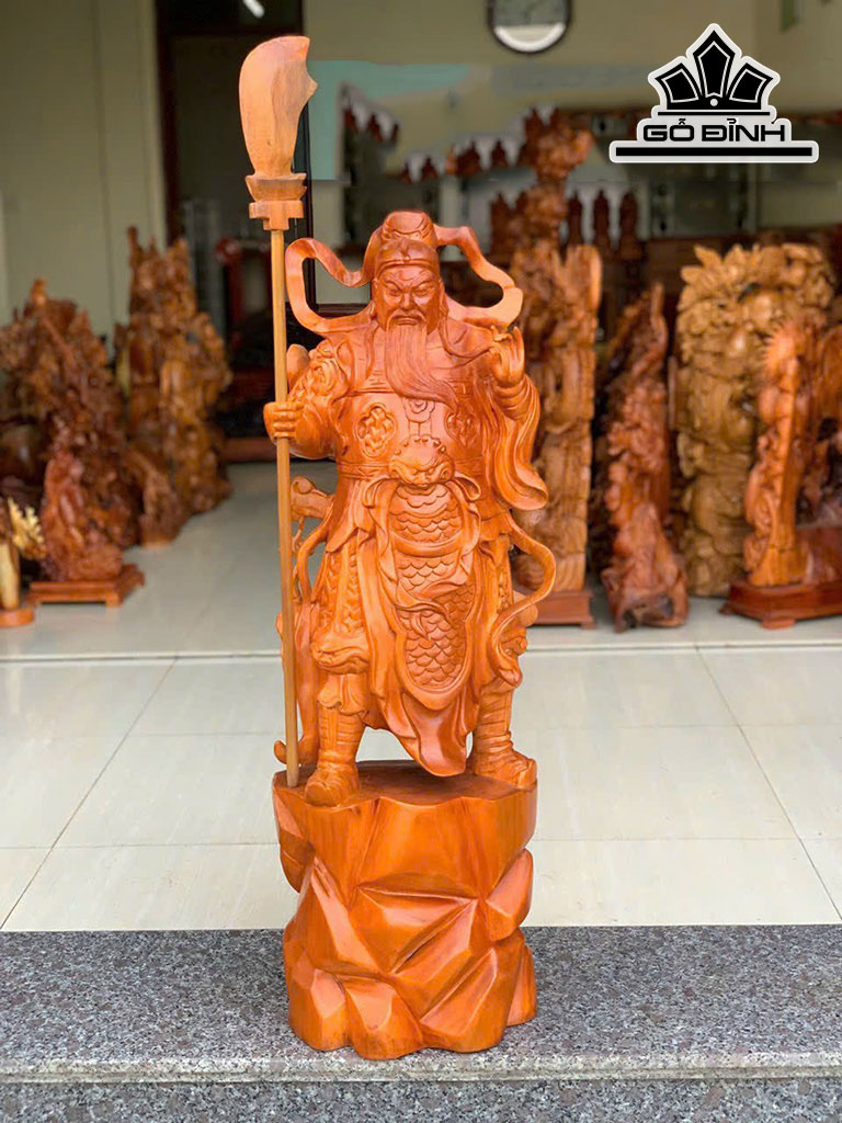 Tượng Quan Công Gỗ Xà Cừ Cao 100 Ngang 35 Sâu 24 (cm)