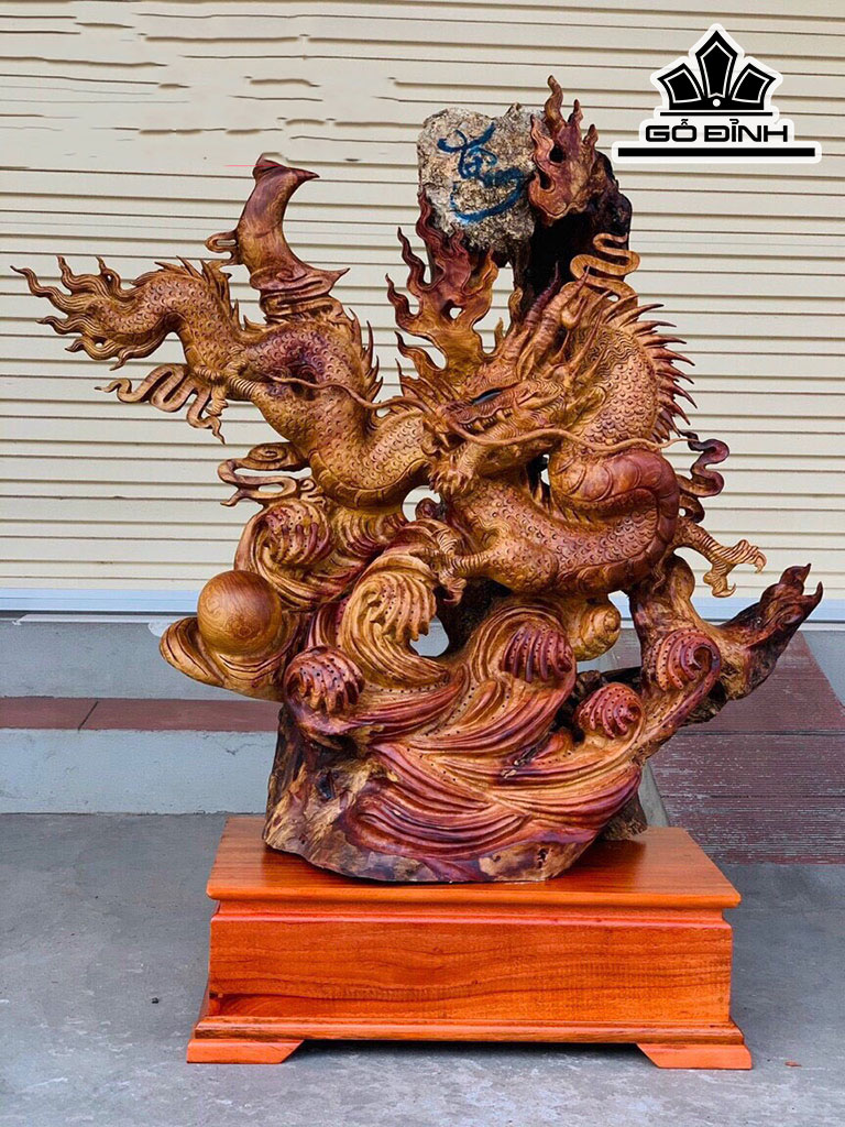 Tượng Rồng ( Nhất Long) Gỗ Hương Cao 106 Ngang 100 Sâu 38 (cm)