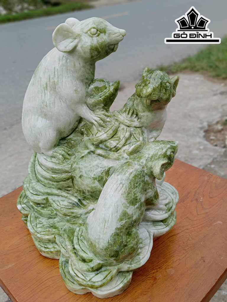 Tượng Gia Đình Chuột Đá Serpentine Cao 33 Ngang 26 Sâu 28 (cm) 16kg