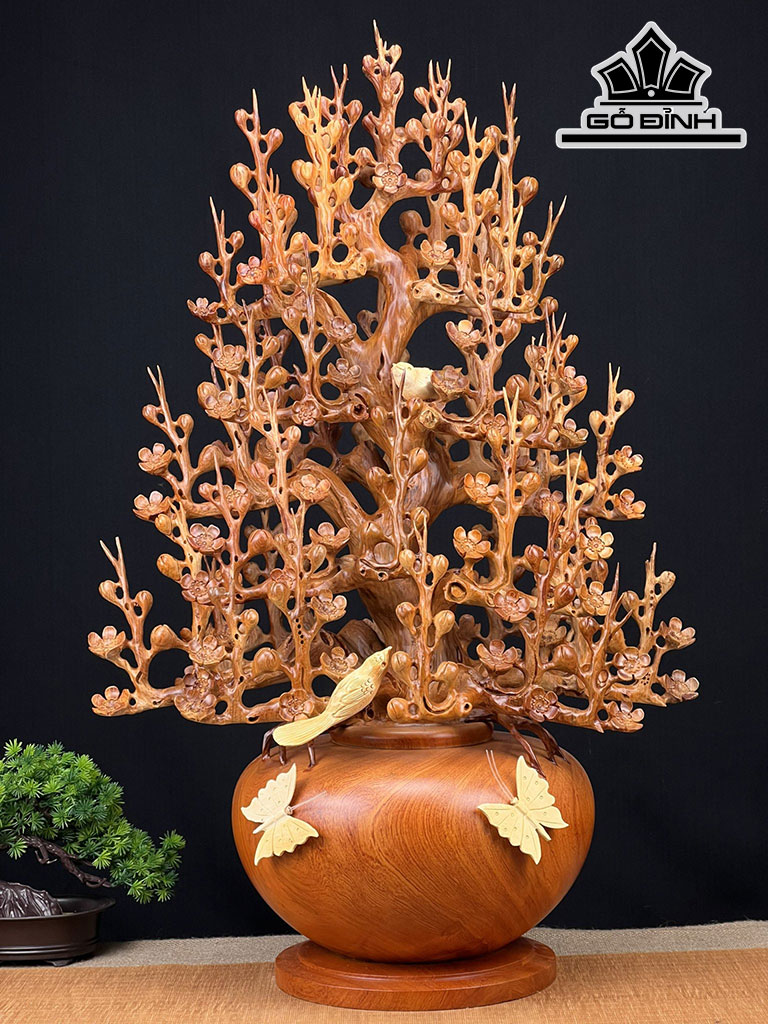 Bình Hoa Mai Gỗ Hương Cao 84 Ngang 54 Sâu 30 (cm)