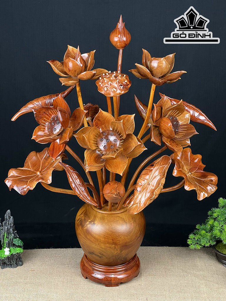 Bình Hoa Sen Gỗ Hương Cao 70 Ngang 54 Sâu 46 (cm)