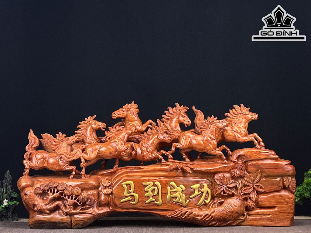 Tượng Bát Mã Gỗ Hương Ngang 85 Cao 40 Sâu 18 (cm)