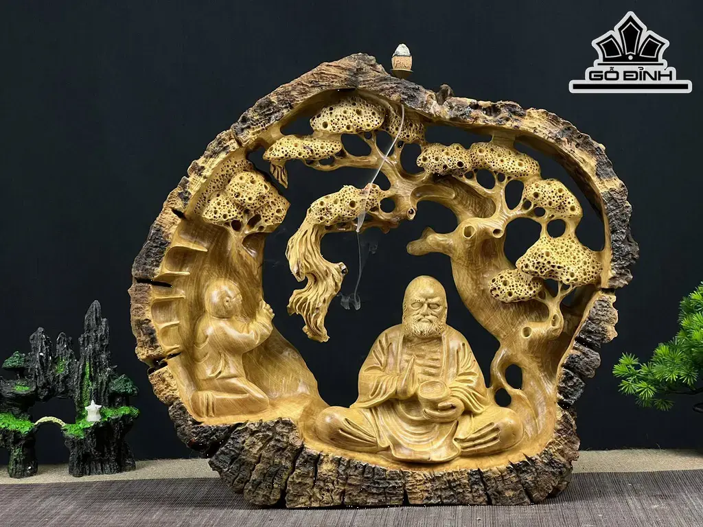 Tượng Đạt Ma Sư Tổ Gỗ Dổi Cao 39 Ngang 44 Sâu 10 (cm)
