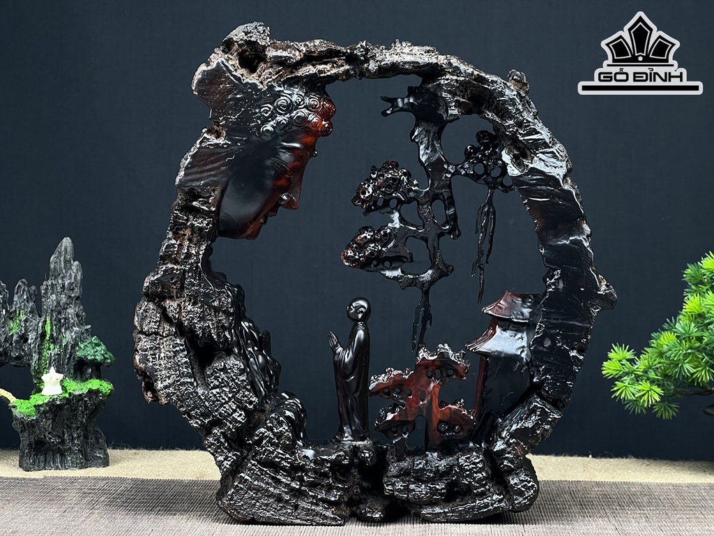 Tượng Nhất Tâm Bái Phật Gỗ Trắc Cao 31 Ngang 30 Sâu 9 (cm)