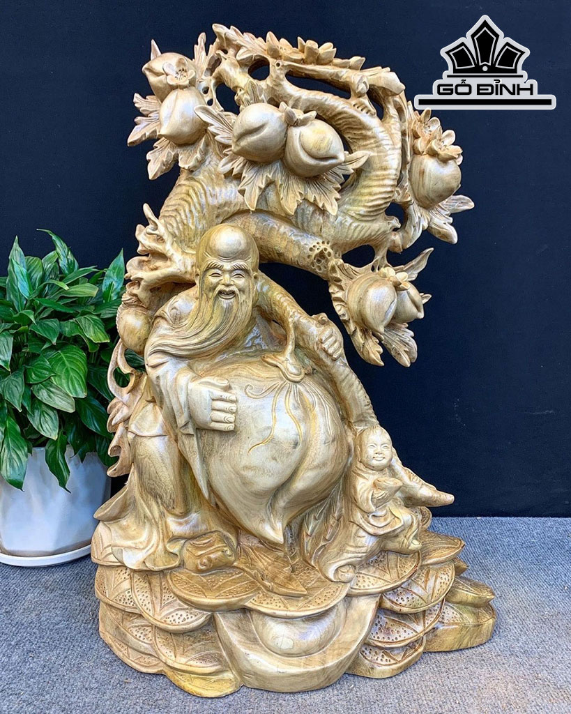Tượng Ông Thọ Gỗ Xá Xị Cao 60 Ngang 42 Sâu 15 (cm)