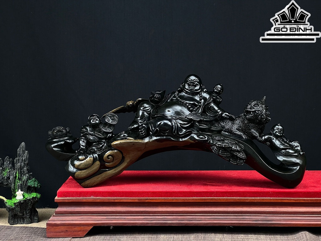 Tượng Phật Di Lặc Gỗ Mun Sừng Ngang 52 Cao 23 Sâu 13 (cm)