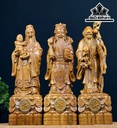 Tượng Phúc Lộc Thọ (Tam Đa) Gỗ Bách Xanh Cao 40 Ngang 12 Sâu 10 (cm)