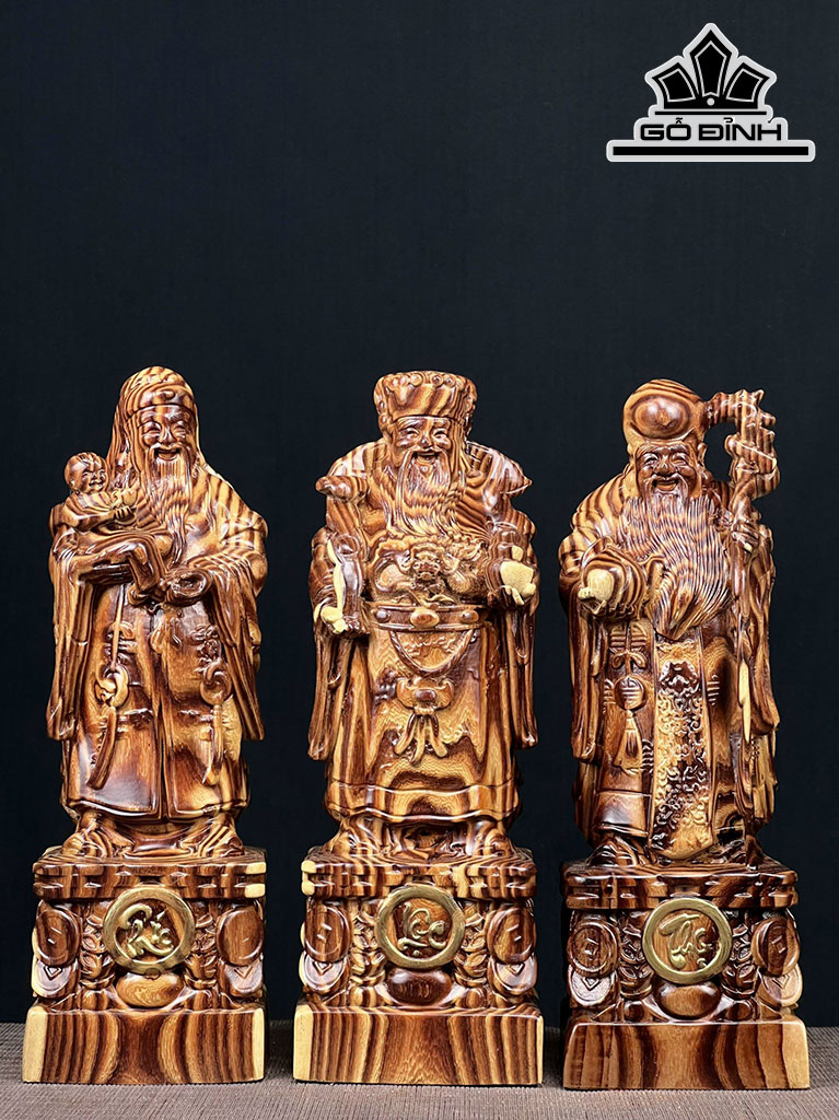 Tượng Phúc Lộc Thọ (Tam Đa) Gỗ Trắc Cao 30 Ngang 10 Sâu 8 (cm)