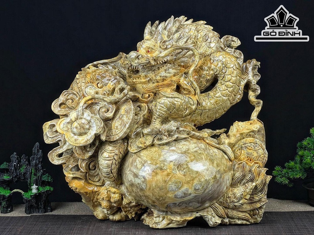 Tượng Rồng ( Nhất Long) Gỗ Nu Nghiến Ngang 50 Cao 47 Sâu 29 (cm)