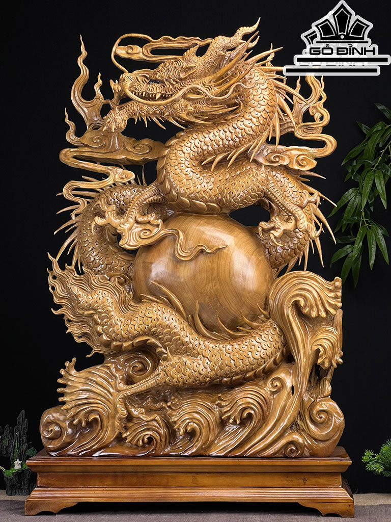 Tượng Rồng ( Nhất Long) Gỗ Xá Xị Cao 94 Ngang 59 Sâu 20 (cm)