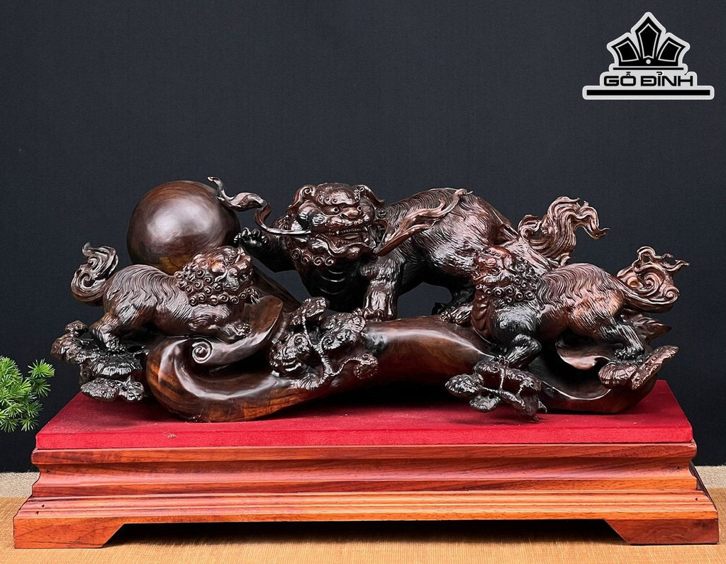 Tượng Tam Lân Gỗ Trắc Cao 20 Ngang 55 Sâu 23 (cm)